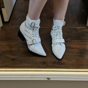 White lace up ankle booties